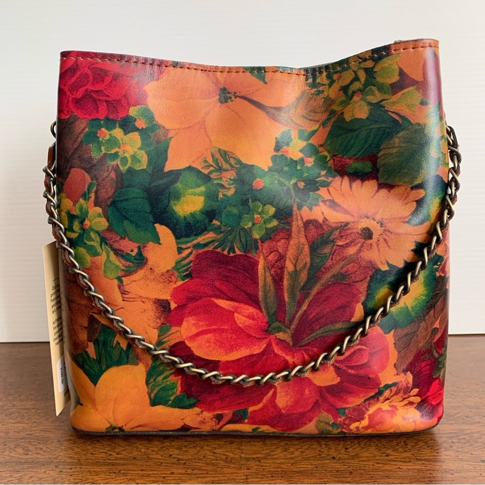 Patricia Nash Leather Ledra Bucket Crossbody Multi Floral Bag Print Brown Red